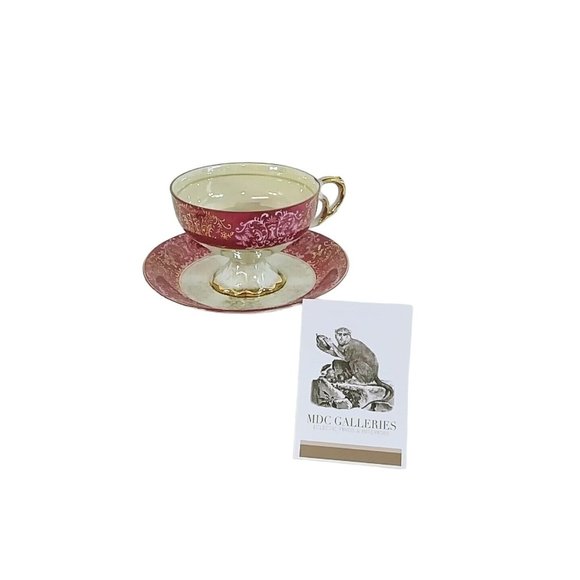 Teacup Saucer Royal Crown #905 Pink Gold Pearlized Iridescent Vintage - Picture 1 of 7